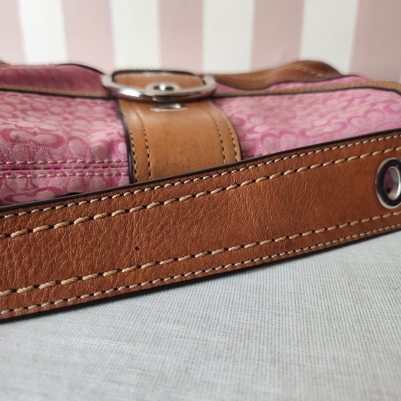 Coach Pink and Tan Hobo Bag with Leather Accents - Picture 6 of 12